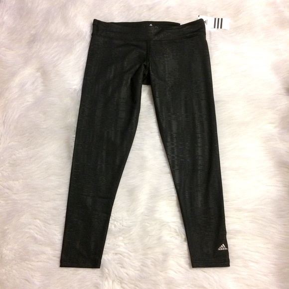 Adidas Climalite Ultimate Embossed Black Tights Leggings NWT Size Large - Picture 2 of 7